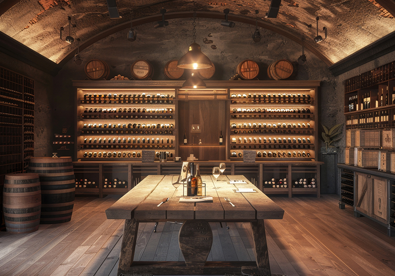 Exquisite Winemaker's Cellar Aged Wines Tasting Table and Sommelier's Selection